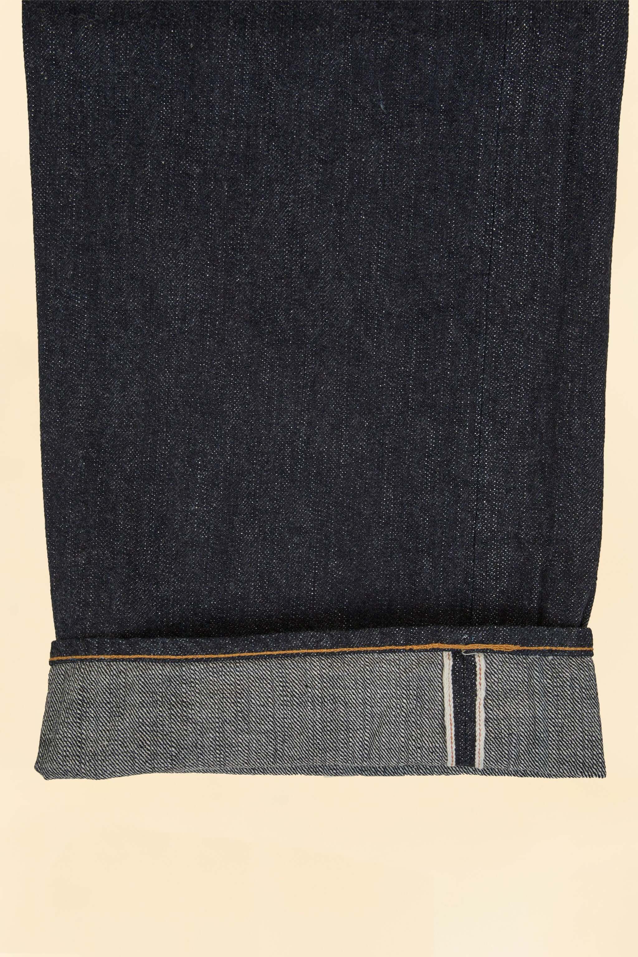 Graph Zero Heritage Denim - 13oz with clean hem showcasing selvedge detail and vintage finish.