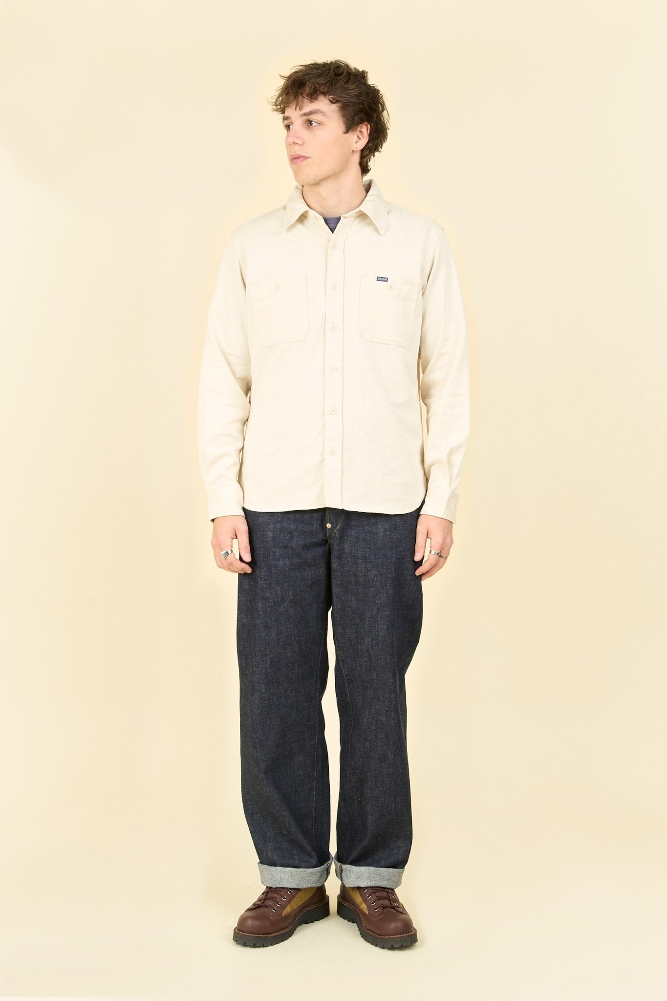 Iron Heart 9oz Cotton Linen Work Shirt - Off White - Iron Heart - URAHARA