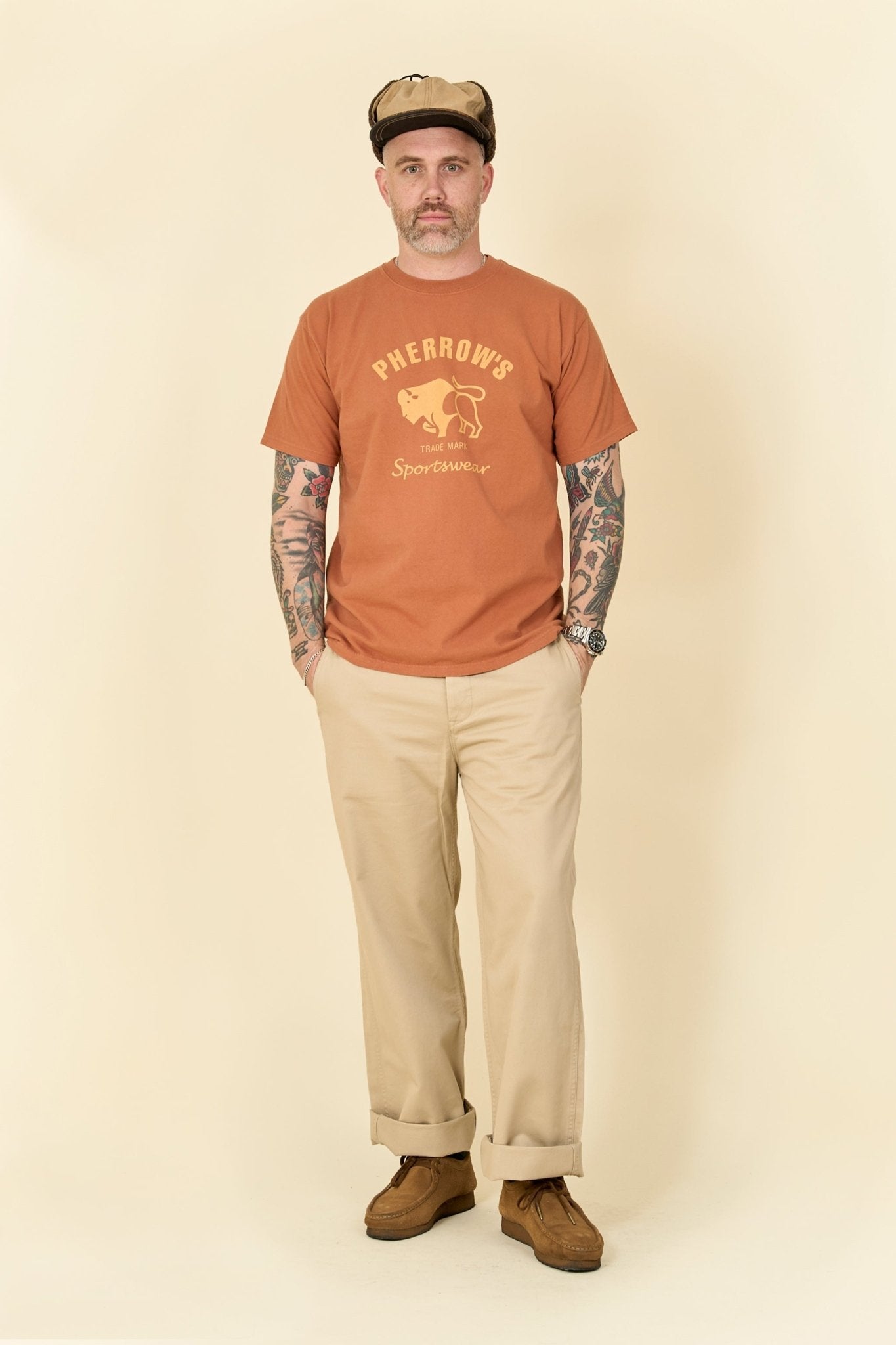 Pherrow's Classic Buffalo Print T-Shirt - Orange - Pherrow's - URAHARA