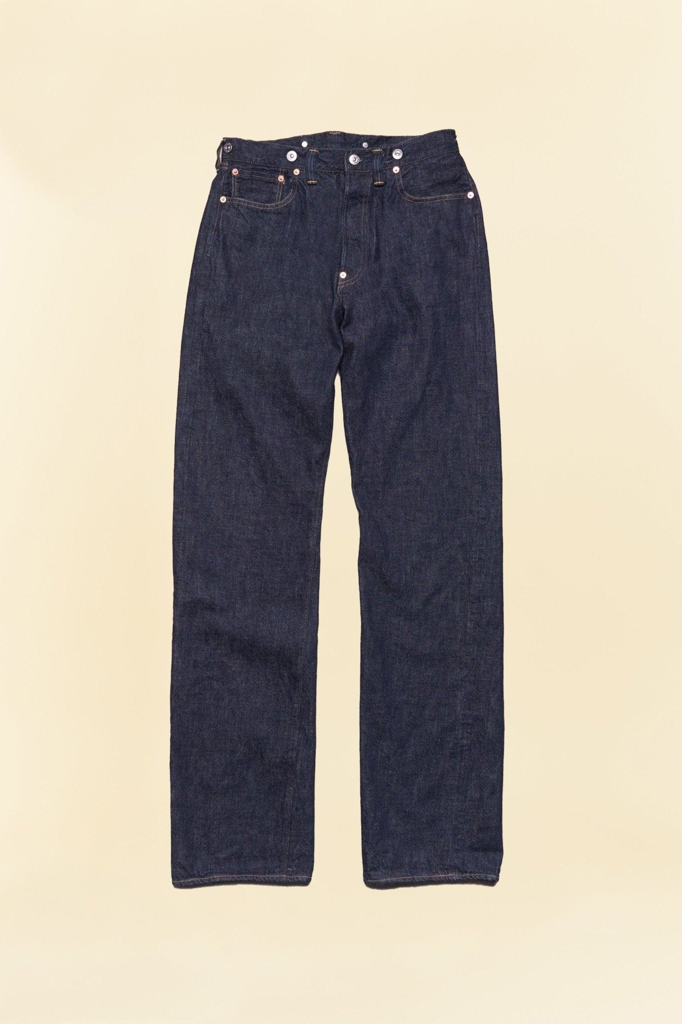 TCB 20’s Jeans – front-on fit view showing medium-high rise and straight-leg silhouette.