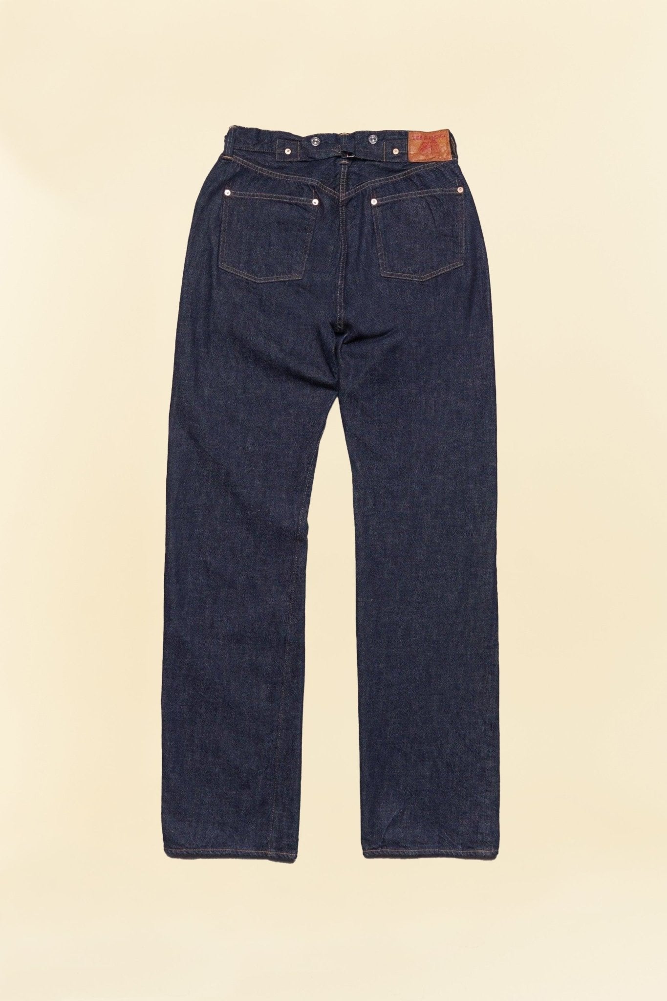 TCB 20’s Jeans – rear fit view showing medium-high rise, back pockets and straight-leg silhouette.