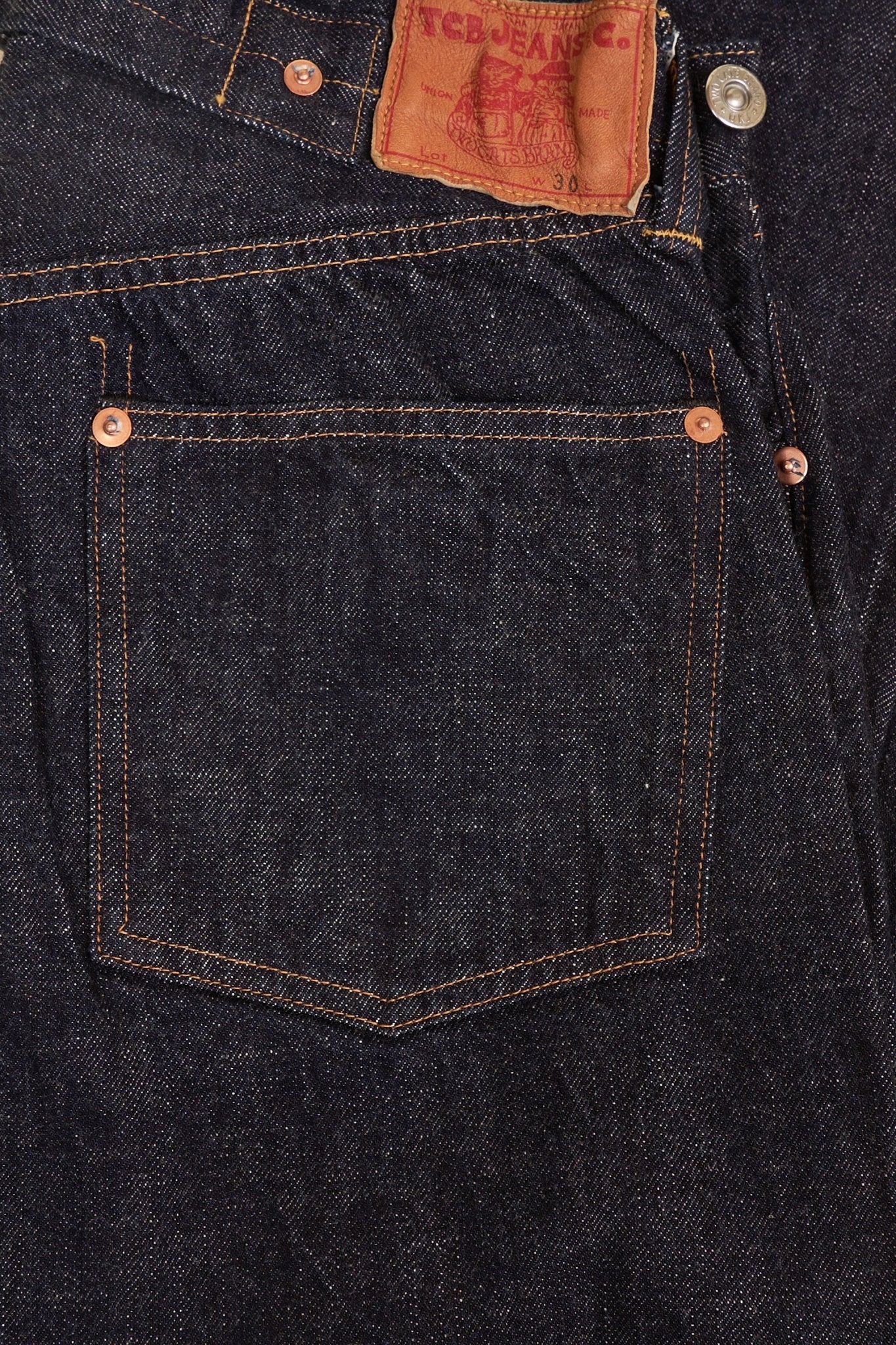 TCB 20’s Jeans – side profile showing back ppocket and stitching detail