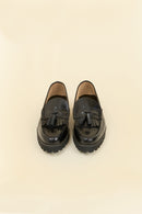 Kenford Shoes Tank Sole Quilt Tassel Loafer - Black