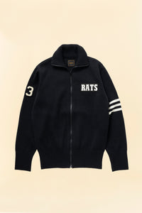 Black knit jacket with 'RATS' and number '3' and three stripes on the arm
