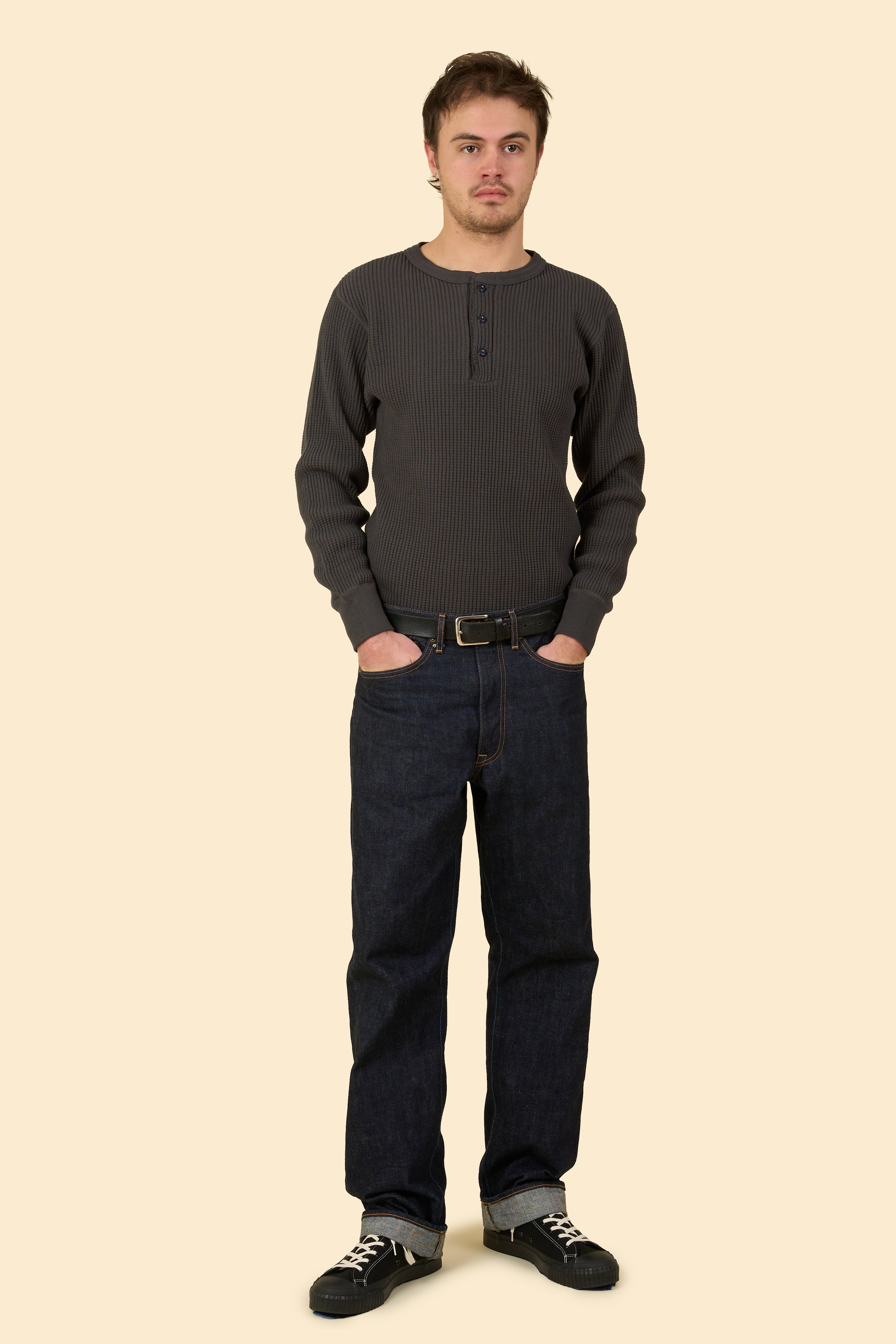 UES Big Waffle Henley Neck Thermal - Steel Grey