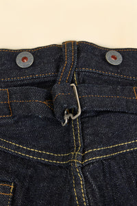 Graph Zero Heritage Denim - 13oz close-up of metal button fly and cinch-back closure.