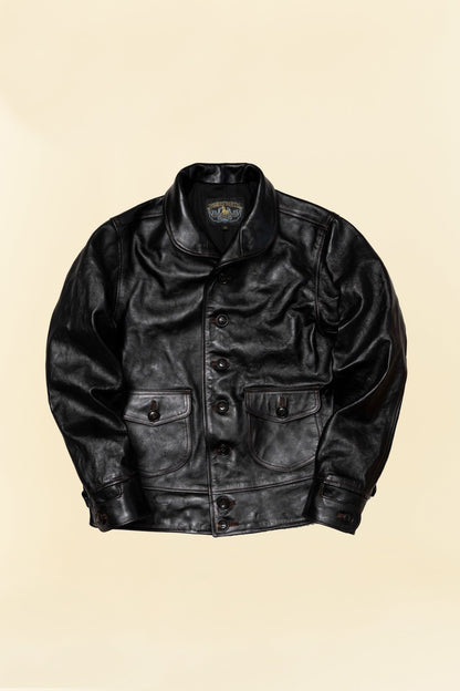 Double Helix Classic 1920s Horsehide Leather Jacket – front view showing shawl collar and button-front closure.
