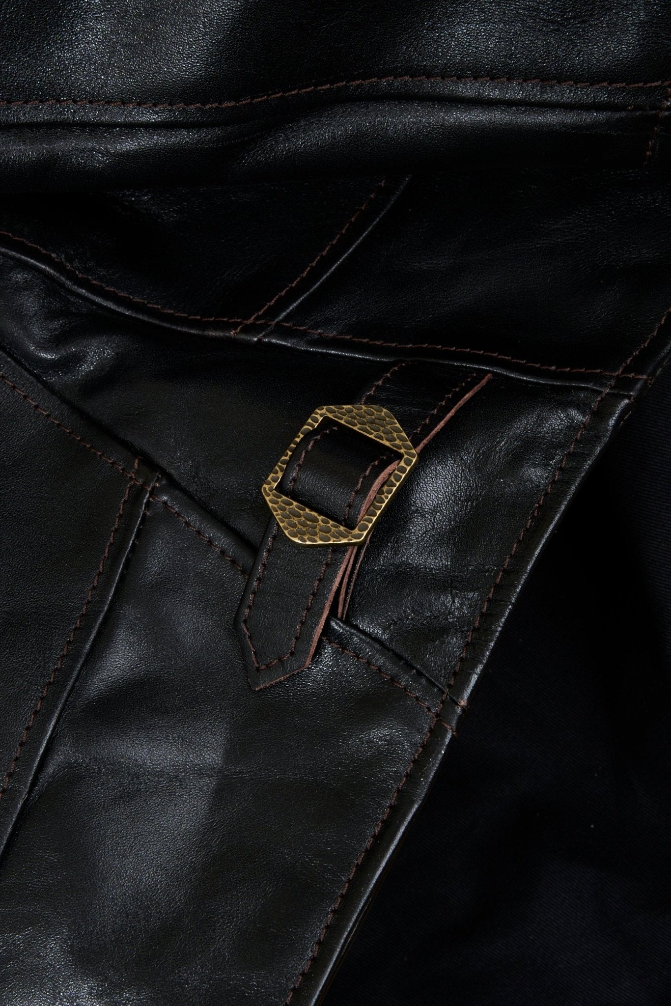 Double Helix 1920s Horsehide Jacket brass cinch buckle waist adjuster detail