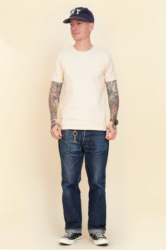 Iron Heart 11oz Cotton Knit Crew Neck T-Shirt - Cream