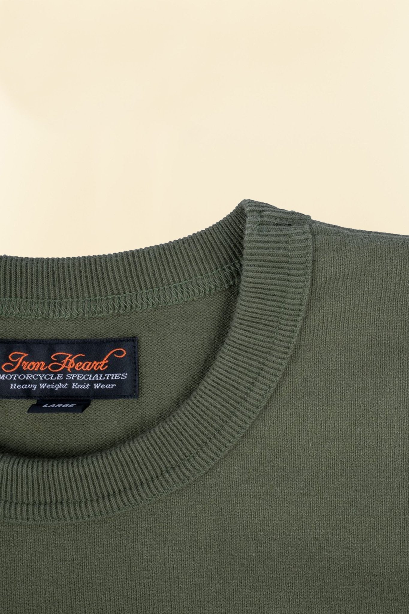 Iron Heart 11oz Cotton Knit Crew Neck T-Shirt - Olive - Iron Heart - URAHARA