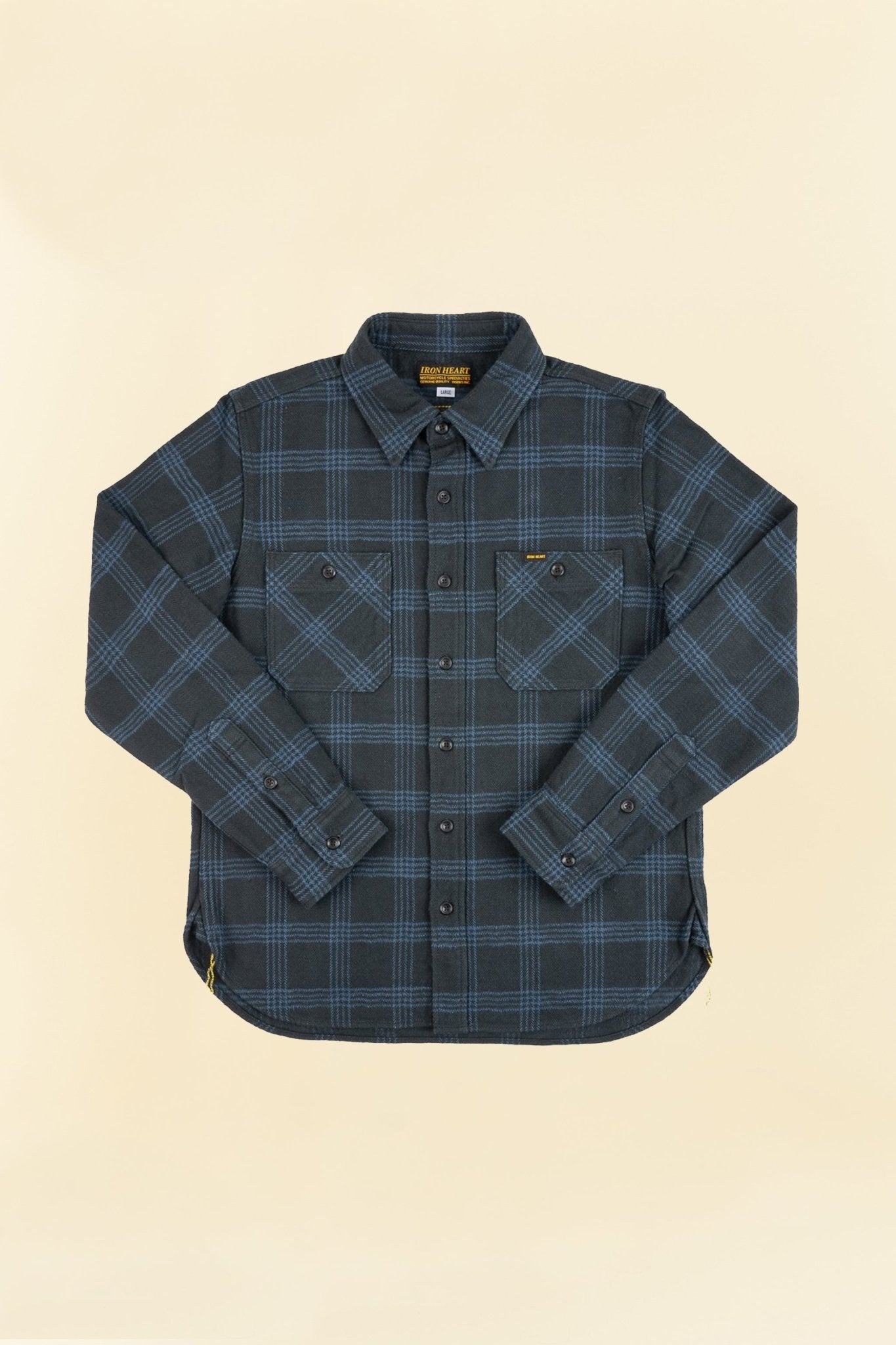 Iron Heart 12oz Slubby Heavy Flannel Check Work Shirt - Black - Iron Heart - URAHARA