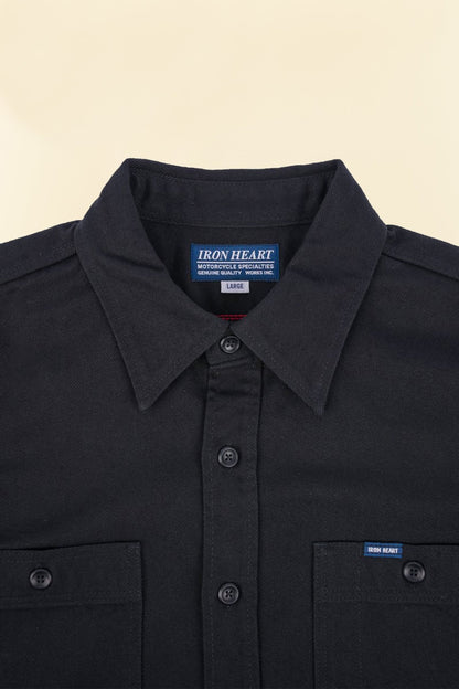 Iron Heart 9oz Cotton Linen Work Shirt - Black - Iron Heart - URAHARA