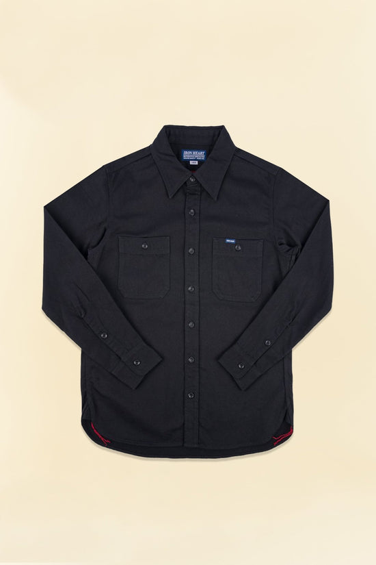 Iron Heart 9oz Cotton Linen Work Shirt - Black