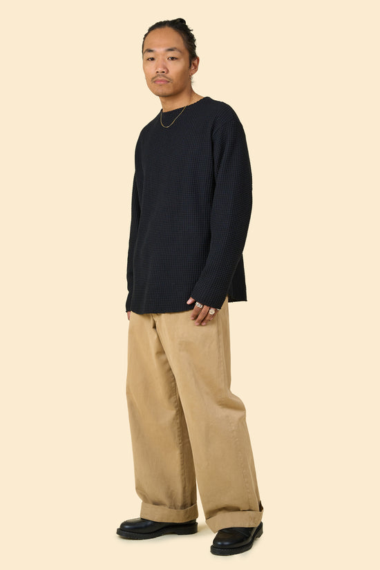 Radiall Big Waffle Boat Neck Long Sleeve T-Shirt - Black