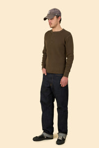 UES Big Waffle Henley Neck Thermal- Brown
