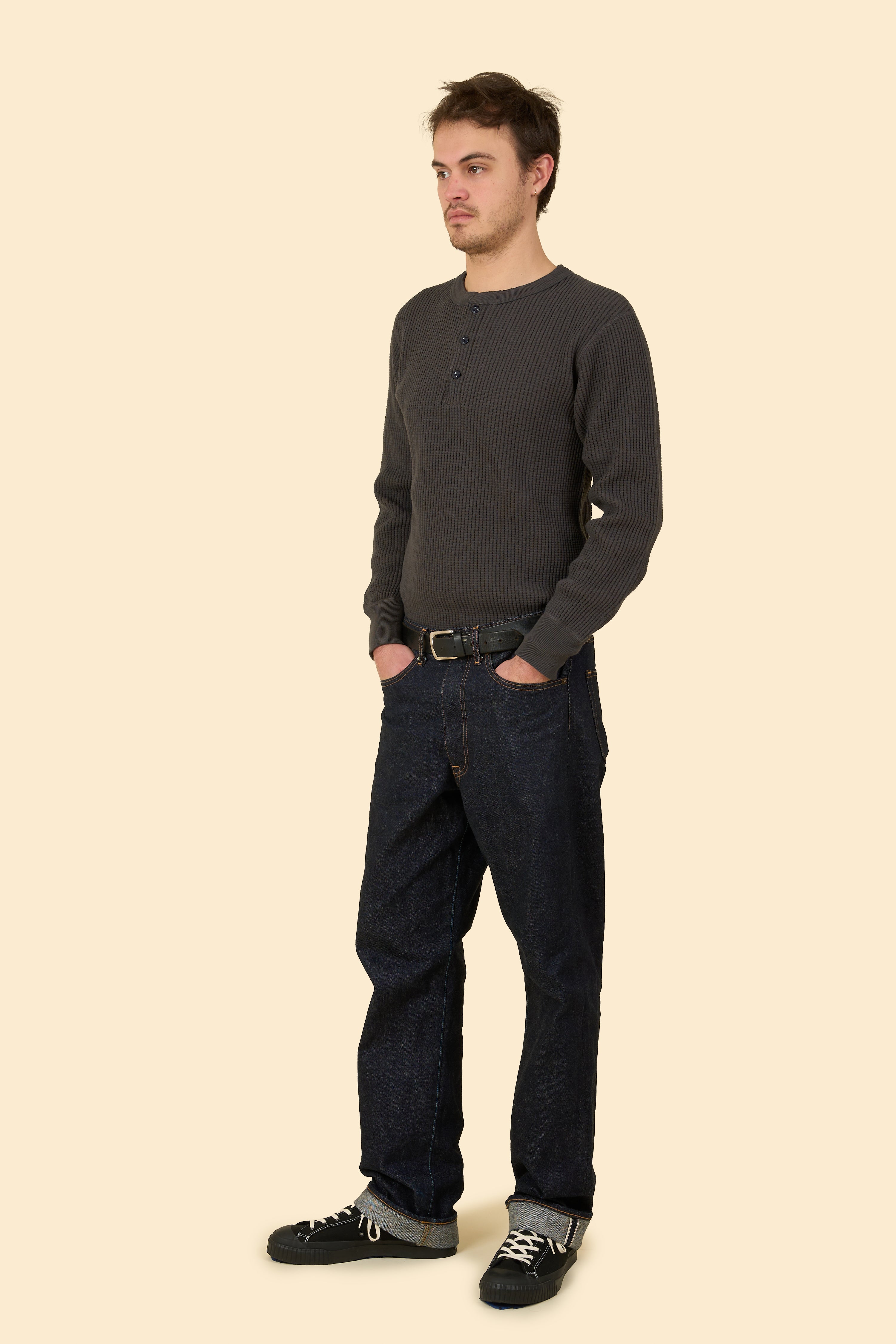 UES Big Waffle Henley Neck Thermal - Steel Grey