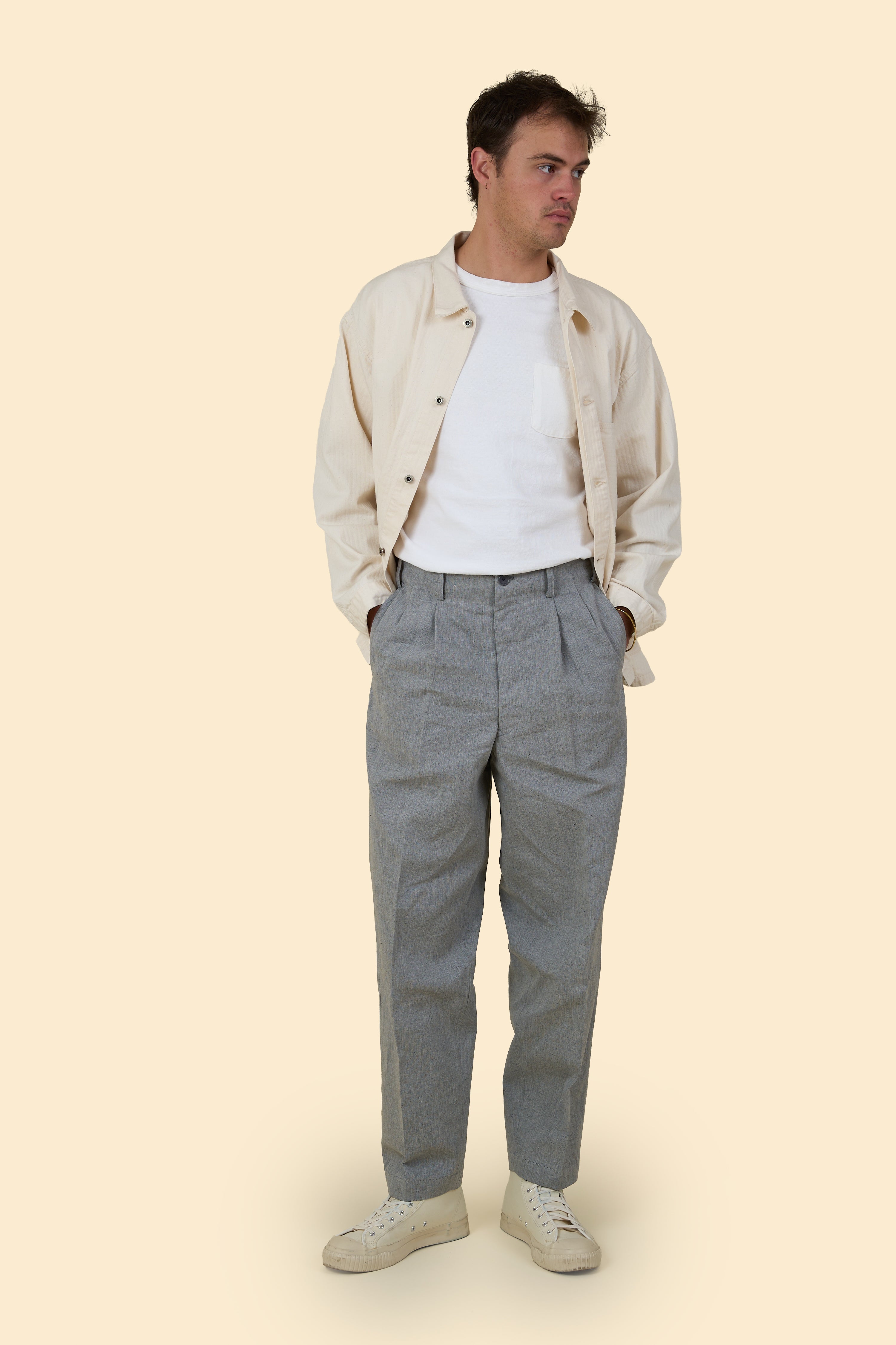 Wearmasters Double Tuck Pants - Cotton Linen Chambray Grey