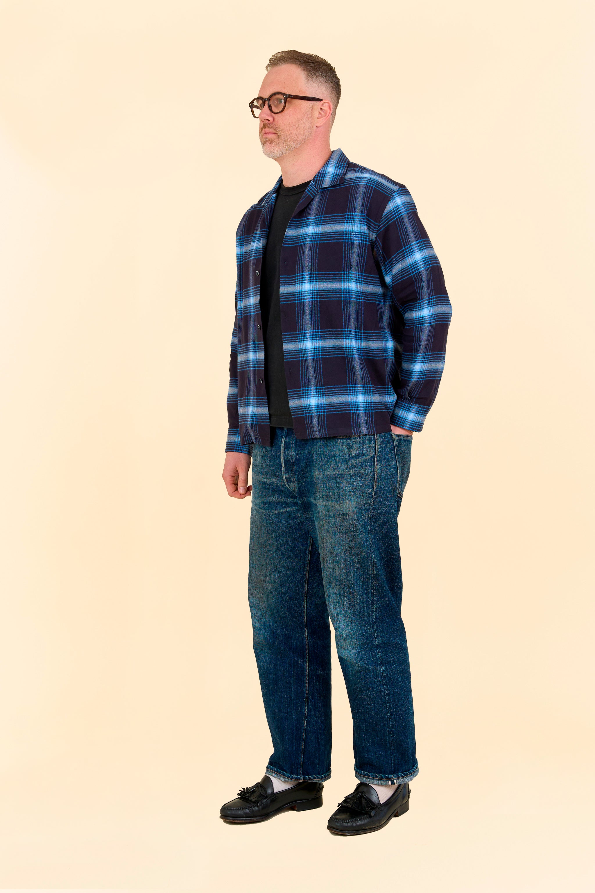 Rats Cotton Rayon Check Shirt - Navy