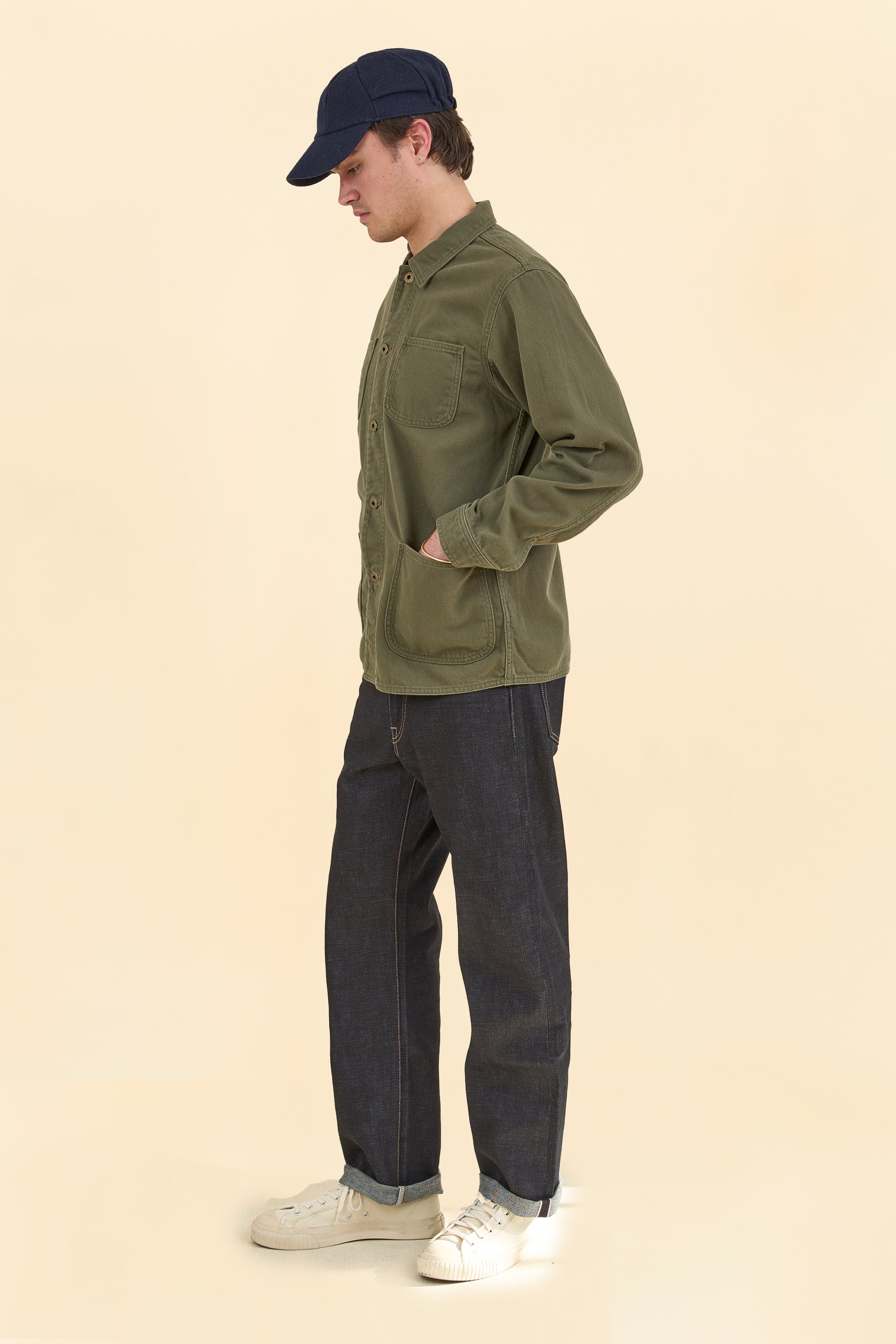 Japan Blue Organic Drill Coverall Jacket - Olive Drab