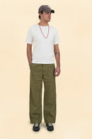 Japan Blue Wide Fit Trousers - Olive Drab
