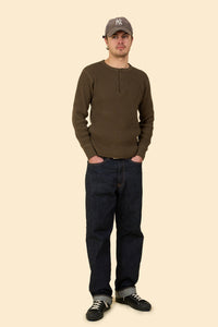 UES Big Waffle Henley Neck Thermal- Brown