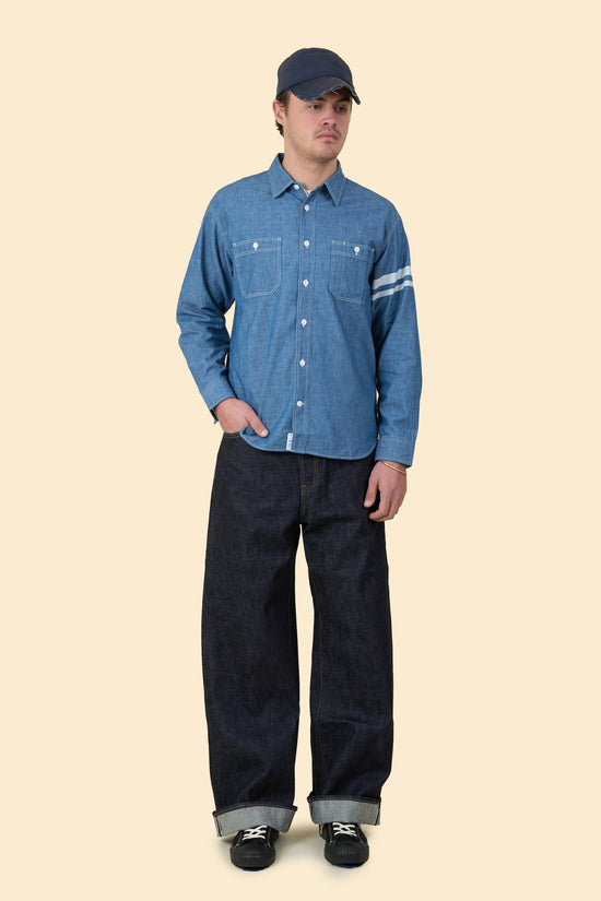 MOMOTARO JEANS Triple Stitch Chambray Shirt - Two Stripes