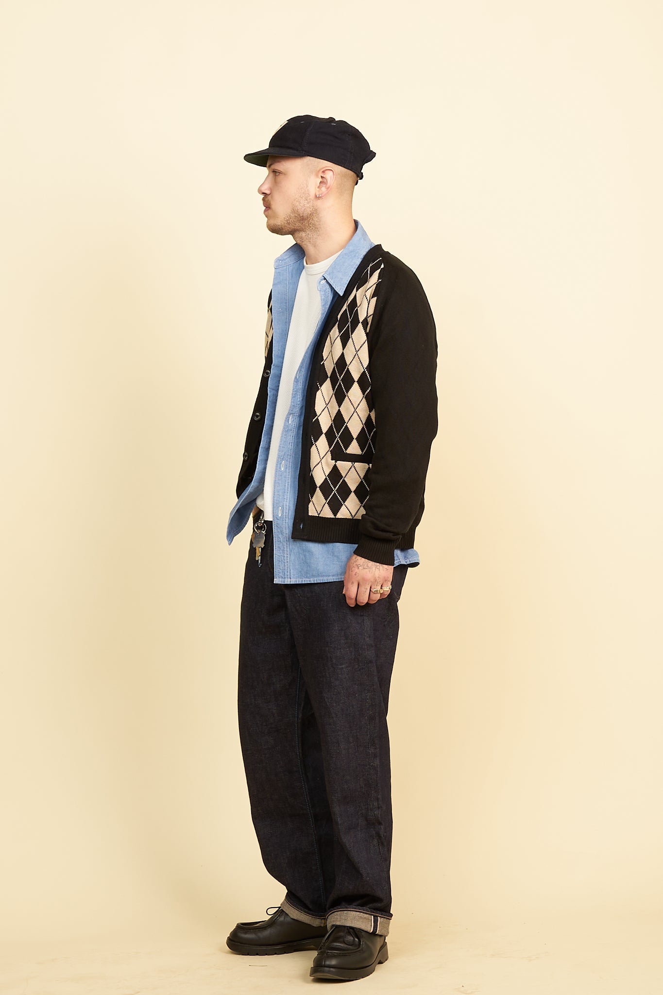 Rats Argyle Knit Cardigan - Black -Rats - URAHARA