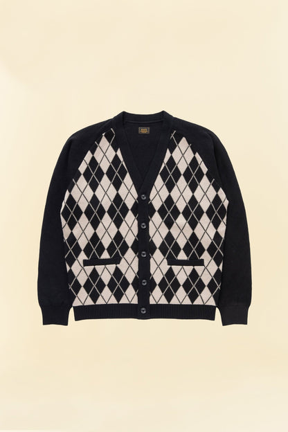 Rats Argyle Knit Cardigan - Black -Rats - URAHARA