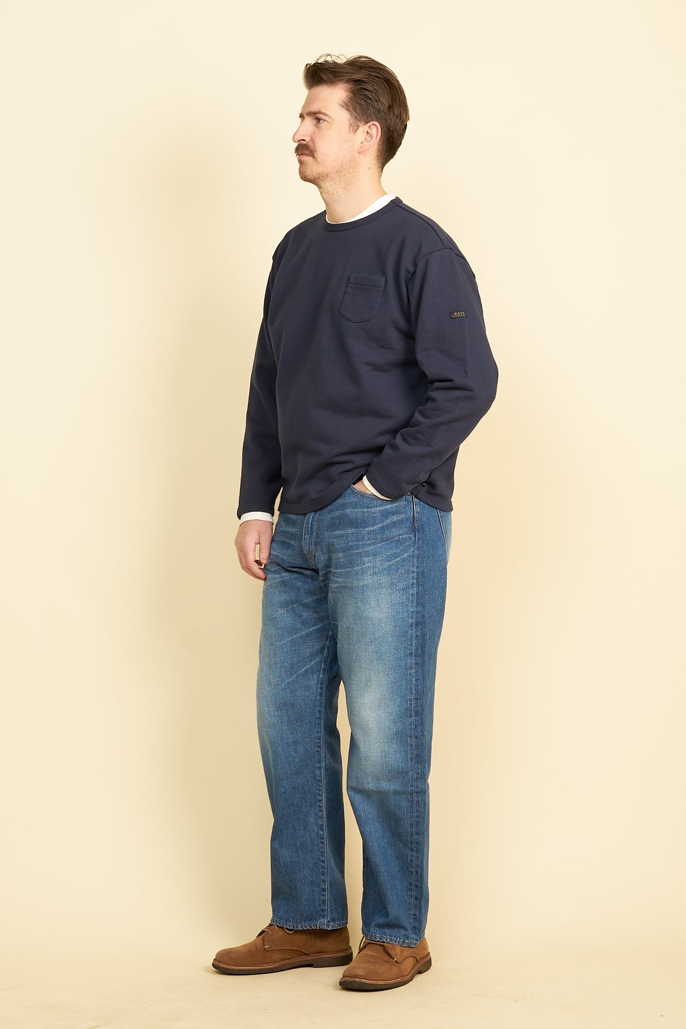 Rats Boat Neck Sweatshirt - Navy -Rats - URAHARA