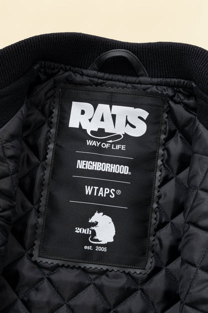 Rats x Neighborhood x WTAPS Melton / Leather Varsity Jacket - Rats - URAHARA