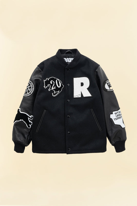 Rats x Neighborhood x WTAPS Melton / Leather Varsity Jacket - Rats - URAHARA