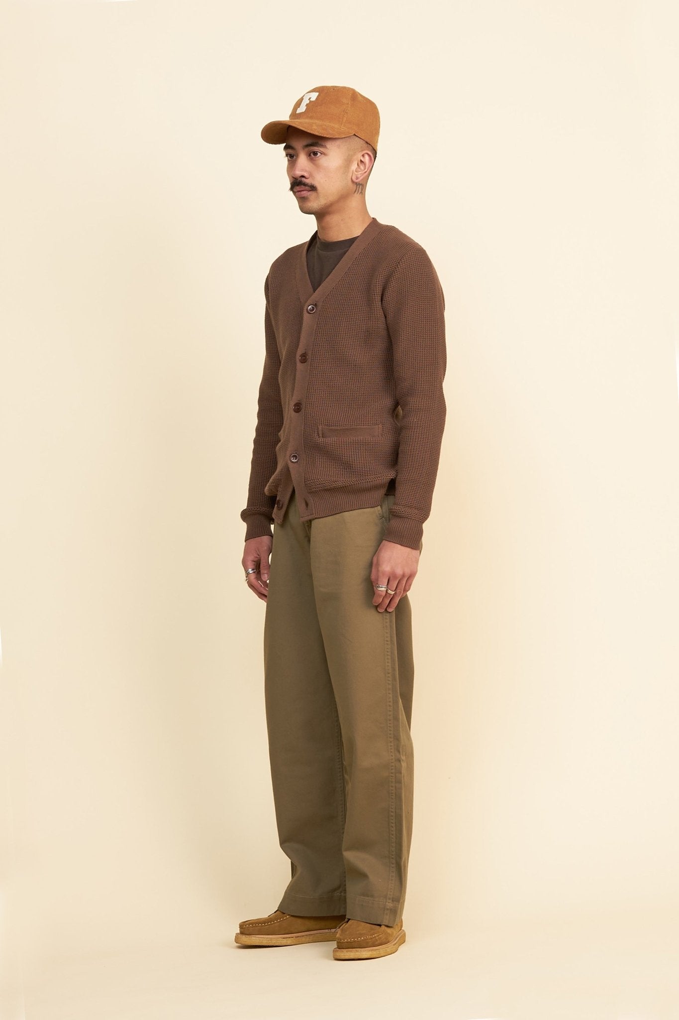 Addict Clothes ACVM Waffle Cotton Knit Cardigan - Walnut -Addict Clothes - URAHARA