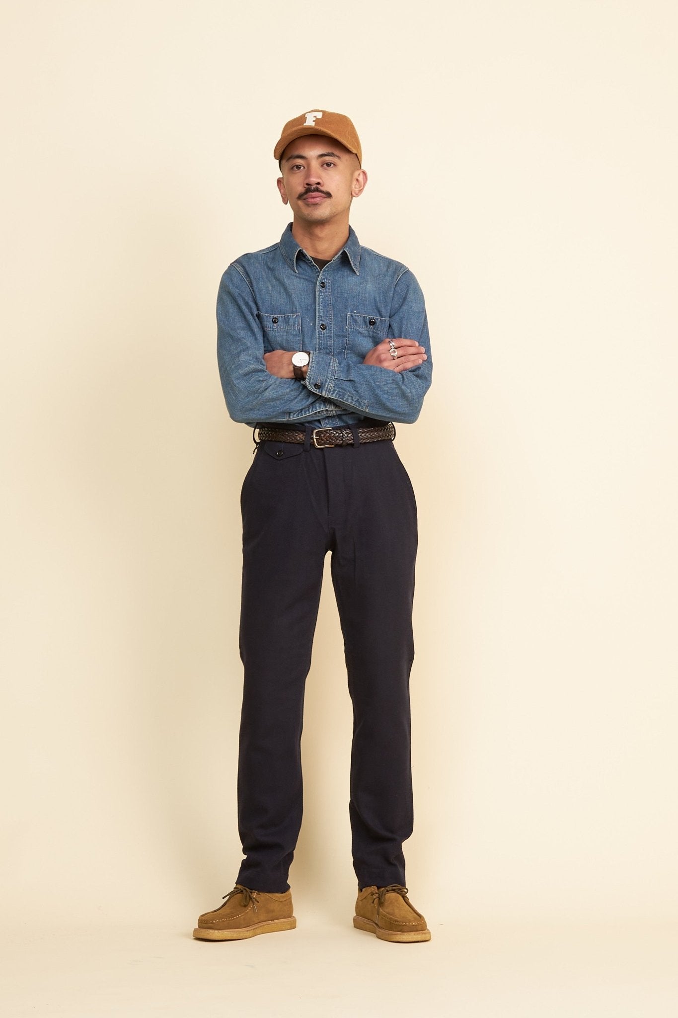 Addict Clothes Herringbone Trousers - Navy -Addict Clothes - URAHARA