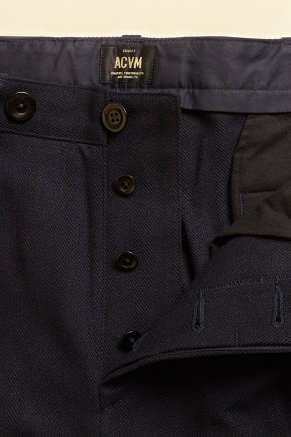 Addict Clothes Single Pleated Herringbone Army Trousers - Navy -Addict Clothes - URAHARA