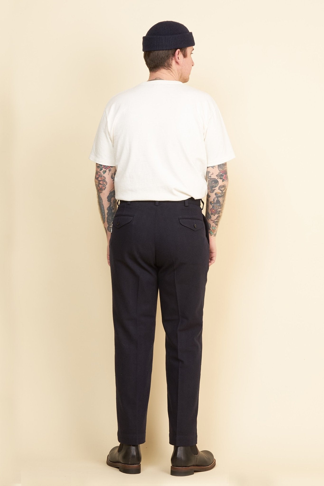 Addict Clothes Single Pleated Herringbone Army Trousers - Navy -Addict Clothes - URAHARA