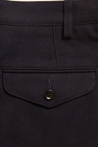 Addict Clothes Single Pleated Herringbone Army Trousers - Navy -Addict Clothes - URAHARA