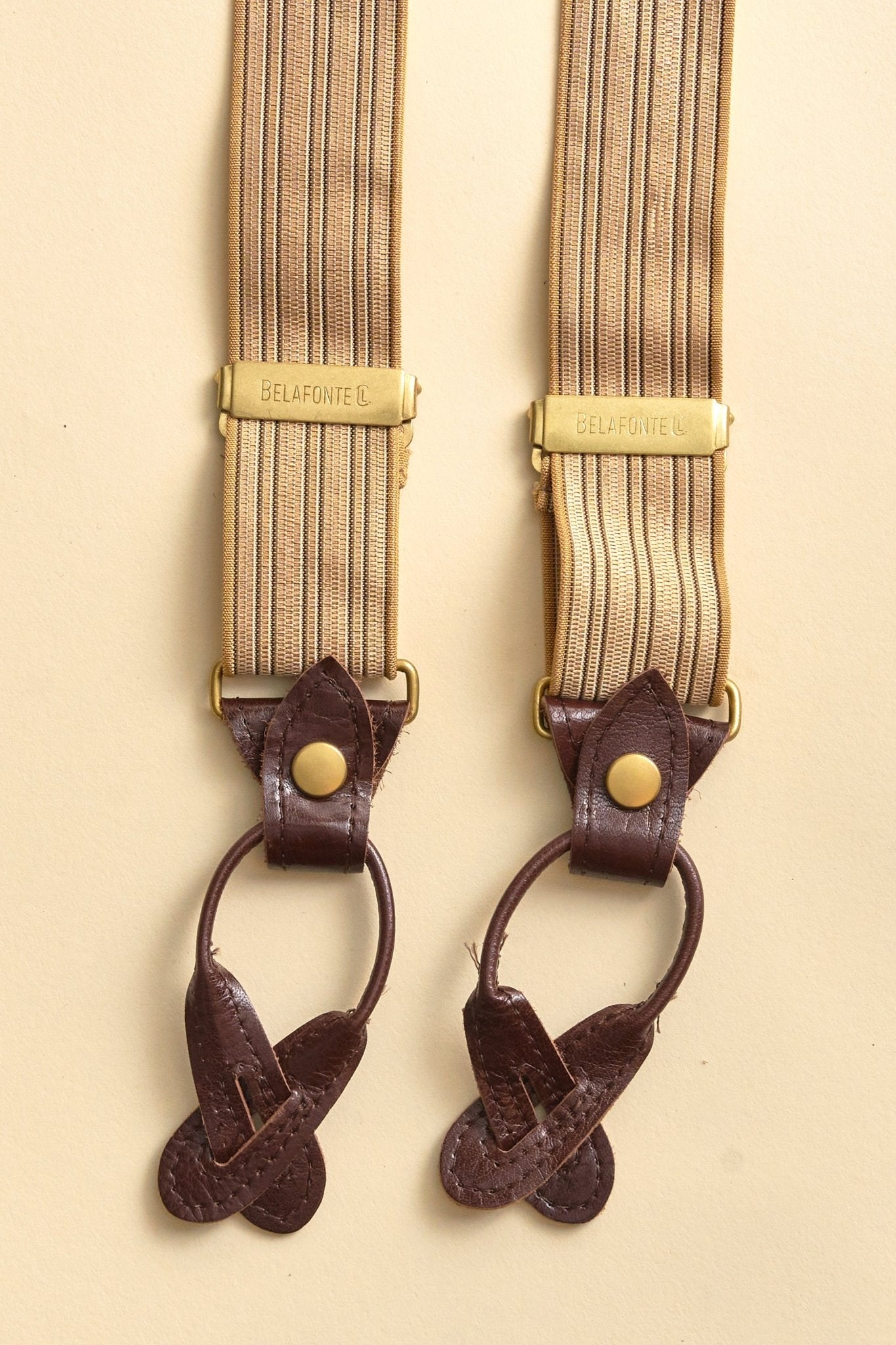 Belafonte Ragtime Brace Suspenders - Off white / Brown leather / Gold snaps -Belafonte - URAHARA