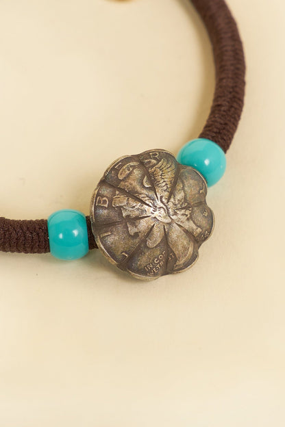 Button Works Mercury Dime Concho Bracelet Gum - Brown & Turquoise -Button Works - URAHARA