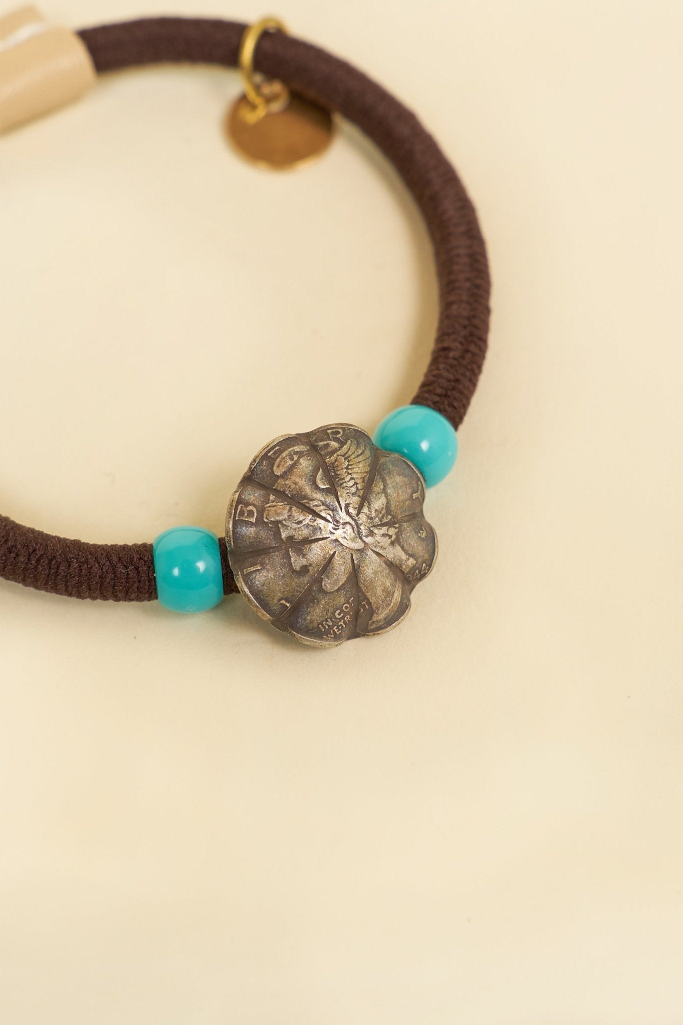 Button Works Mercury Dime Concho Bracelet Gum - Brown & Turquoise -Button Works - URAHARA