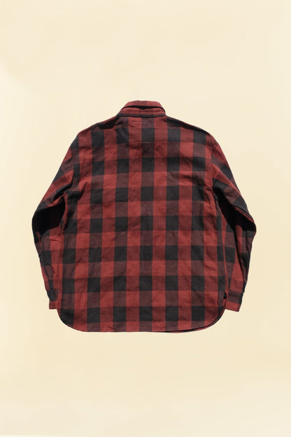 Fullcount Half Zip Pullover Classic Buffalo Check Flannel Shirt - Burgundy -Fullcount - URAHARA