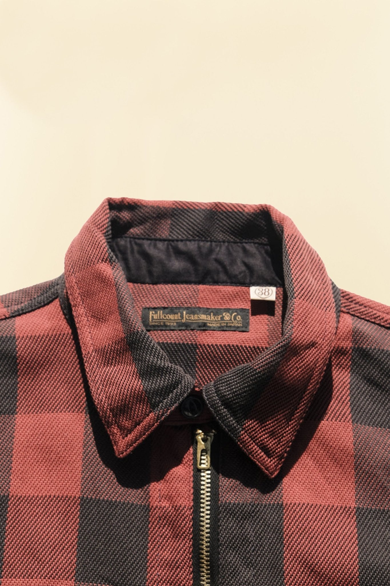 Fullcount Half Zip Pullover Classic Buffalo Check Flannel Shirt - Burgundy -Fullcount - URAHARA