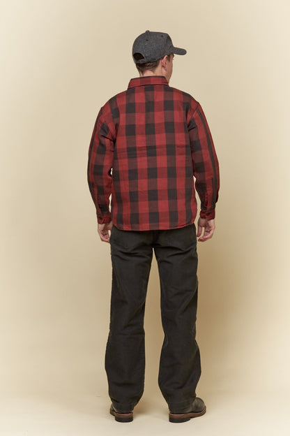 Fullcount Half Zip Pullover Classic Buffalo Check Flannel Shirt - Burgundy -Fullcount - URAHARA