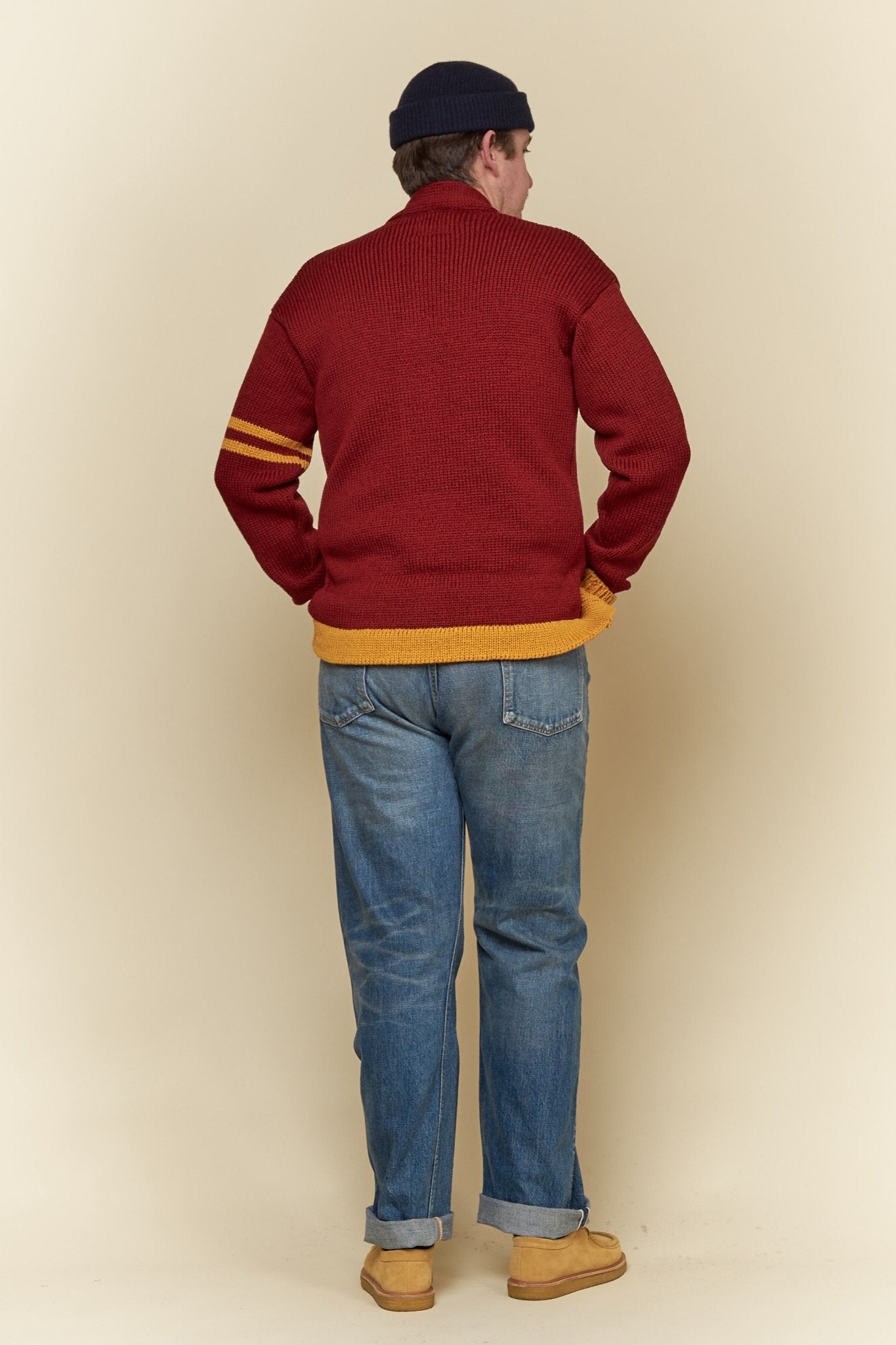 Fullcount Husk Wool Letterman Cardigan - Burgundy -Fullcount - URAHARA