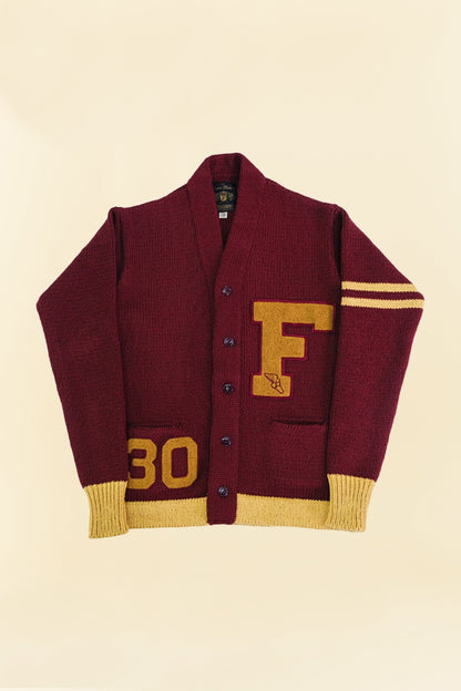 Fullcount Husk Wool Letterman Cardigan - Burgundy -Fullcount - URAHARA