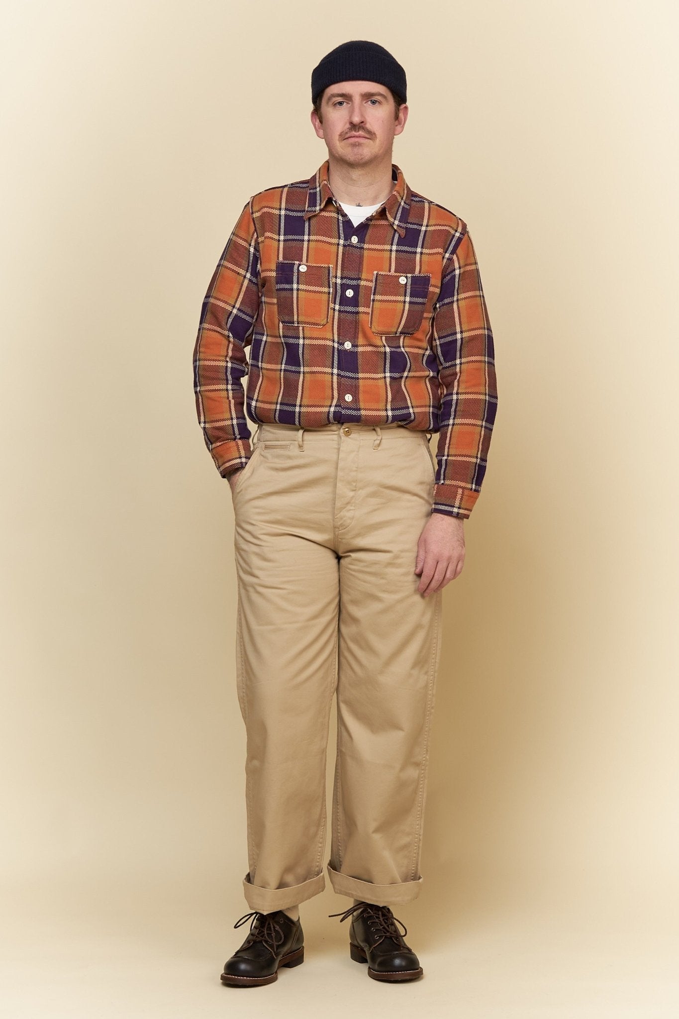 Fullcount Original Check Cotton Flannel Shirt - Dull Orange -Fullcount - URAHARA