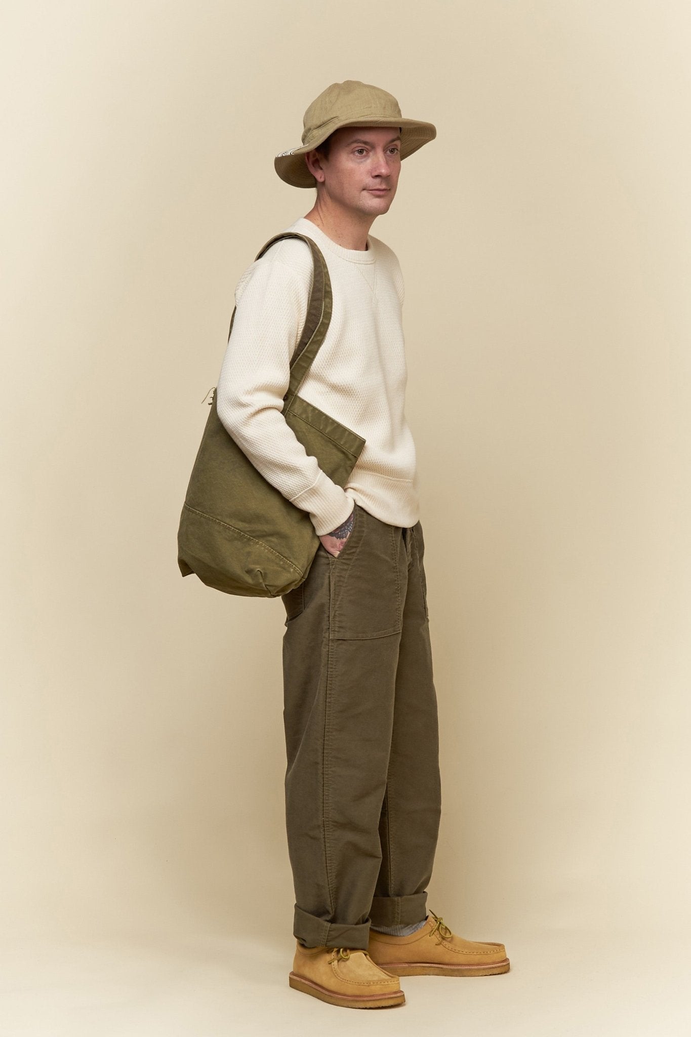 Fullcount Paraffin Canvas Coal Bag - Olive -Fullcount - URAHARA