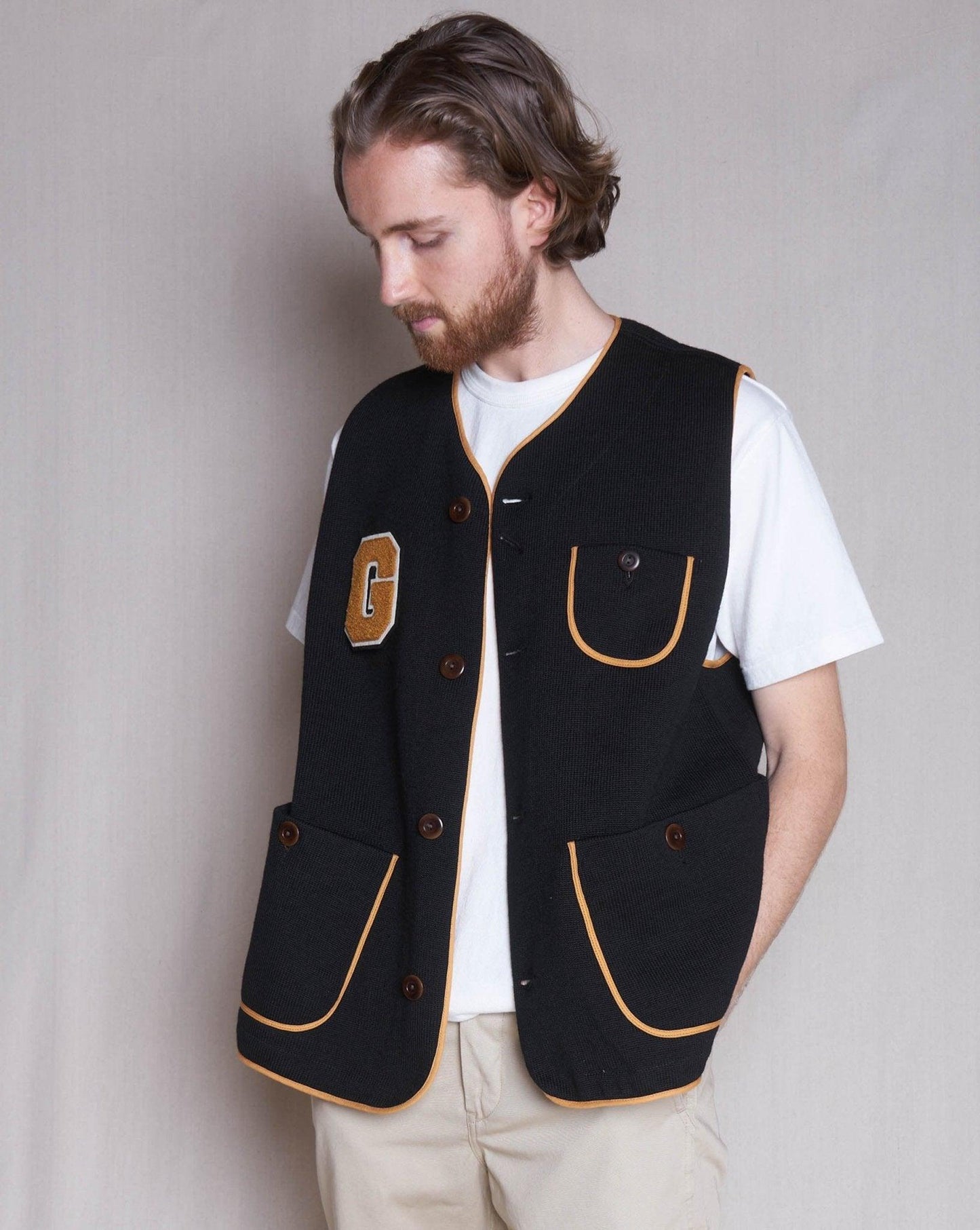 Godspeed x Dehen 1920 'Five Year' Knit Utility Vest - Black / Gold -Godspeed - URAHARA