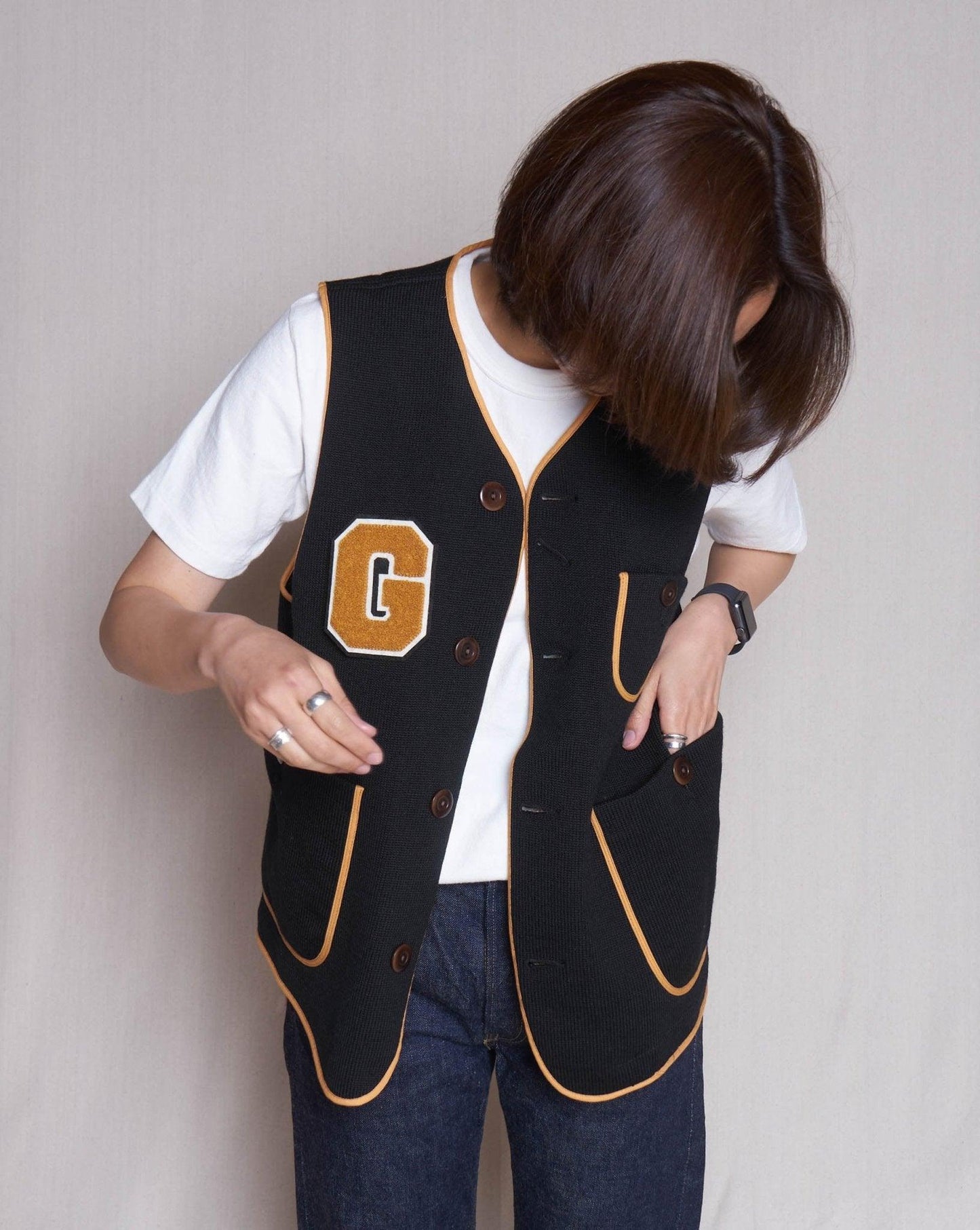 Godspeed x Dehen 1920 'Five Year' Knit Utility Vest - Black / Gold -Godspeed - URAHARA