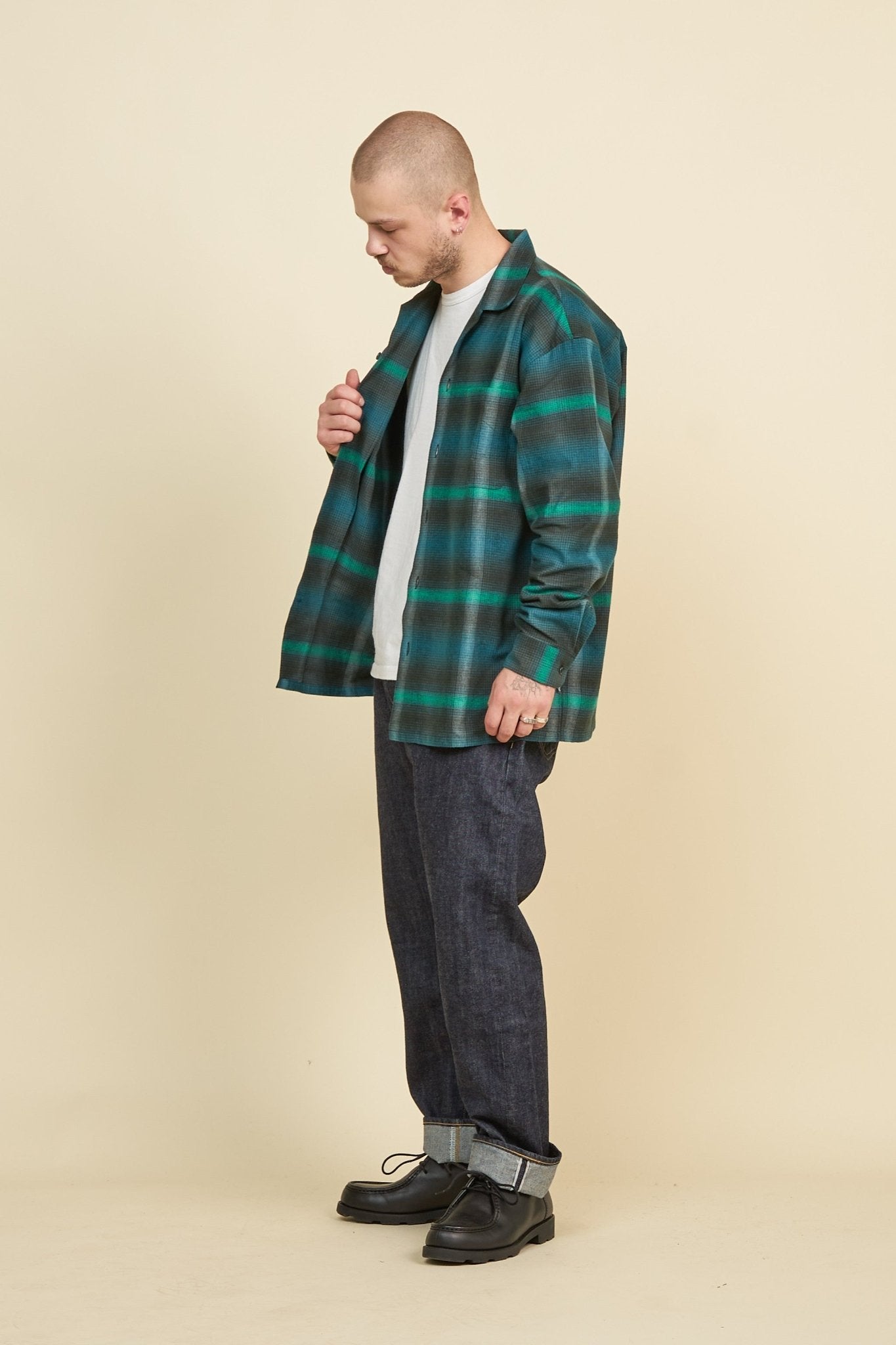 Radiall Boulevard L/S Open Collared Shirt - Bottle Green -Radiall - URAHARA