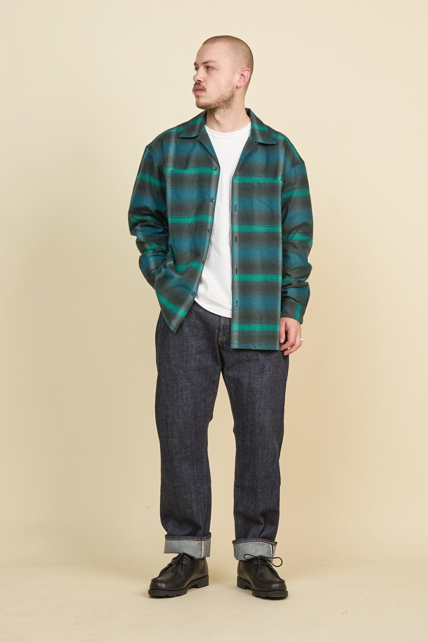 Radiall Boulevard L/S Open Collared Shirt - Bottle Green -Radiall - URAHARA